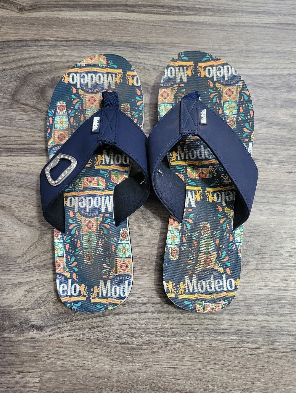 Modelo Branded Flip Flop Sandals - Navy Blue with Multicolor Footbed